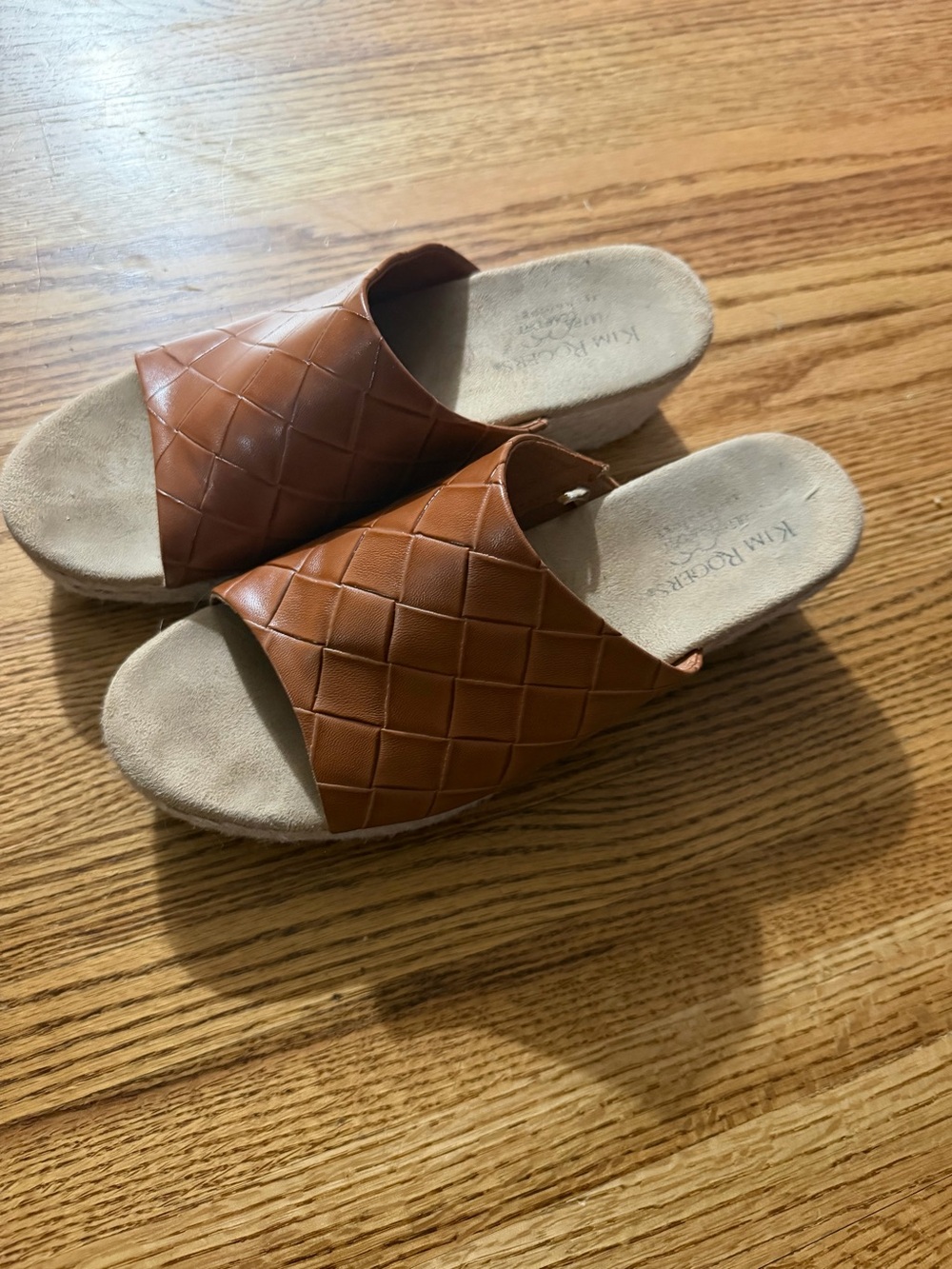 Kim Rogers Tan Quilted Slide Mules